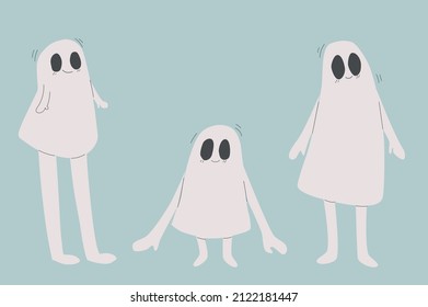 3 weirdly cute ghosts with arms and legs