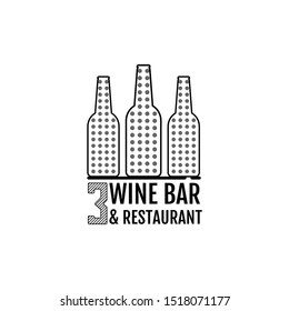 3 wine bar and restaurant, bar and restaurant logo, symbol, icon with flat style isolated on white background. Suitable for business, company, print, cover, web. vector illustration