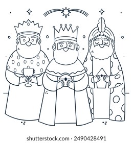 The 3 wise men in the bible on Jesus birth coloring page