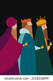 3 wiseman. Epiphany Christian festival, Three wise men, 3 magic kings bringing gifts to Jesus. Christmas greeting card. Hand drawn vector illustration.The three kings of orient.