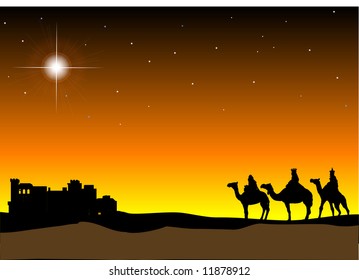 3 Wisemen with Bethlehem in the background