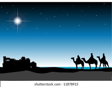 3 Wisemen with Bethlehem in the background