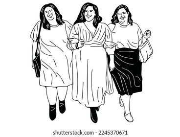3 women walking shopping
free time art hand drawn illustration