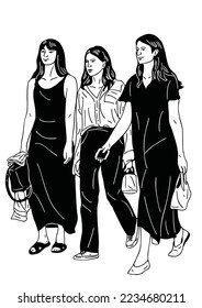 3 women walking together
hand drawn lifestyles of people
illustration