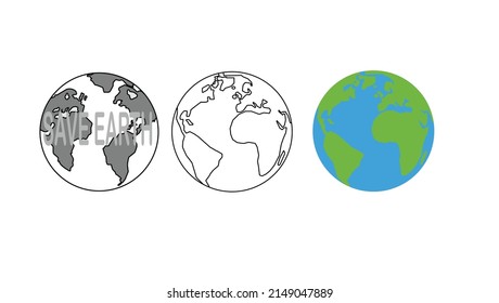 3 world maps.  Earth symbol icon