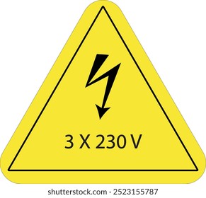 3 x 230 V Label Symbol Sign, Vector Illustration, Isolated On Yellow Background Label