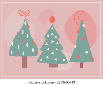 3 xmas tree pink vector