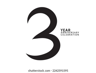 3 year anniversary celebration black color logotype vector, 3 number design, 3rd Birthday invitation, logo number design vector illustration, graphic element, calligraphy font, typography logo