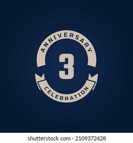 3 Year Anniversary Celebration with Golden Color for Celebration Event, Wedding, Greeting card, and Invitation Isolated on Blue Background