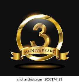 3 year anniversary celebration logo design with  golden circle 