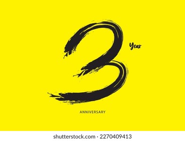 3 year anniversary celebration logotype on yellow background, 3 number design, 3rd Birthday invitation, anniversary logo template, logo number design vector, calligraphy font, typography logo