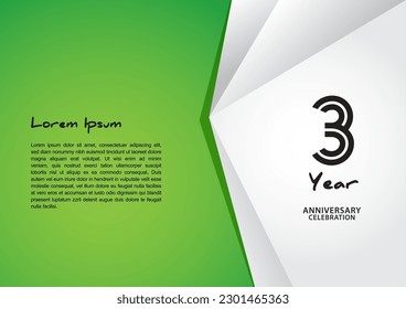 3 year anniversary celebration logotype on green background for poster, banner, leaflet, flyer, brochure, web, invitations or greeting card, 3 number design, 3rd Birthday invitation, anniversary logo