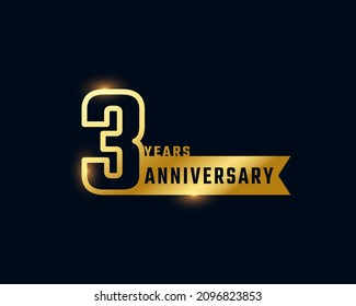 3 Year Anniversary Celebration with Shiny Outline Number Golden Color for Celebration Event, Wedding, Greeting card, and Invitation Isolated on Dark Background