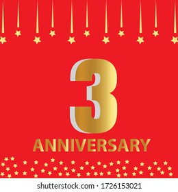 Celebración de 3 años, diseño vectorial para celebraciones, tarjetas de invitación y tarjetas de felicitación