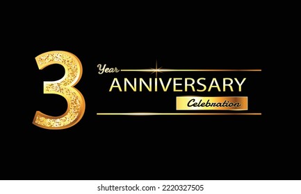 3 Year Anniversary celebration Vector Design. 3rd Anniversary celebration. Gold Luxury Banner of 3rd Anniversary celebration with glitter 3D. Vector anniversary