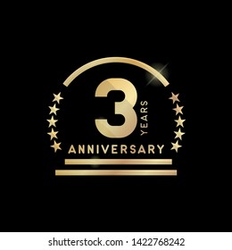 3 year anniversary golden emblem. Vector icon
