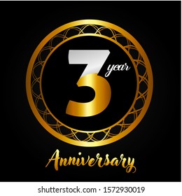 3 year anniversary golden and silver color with circle ring isolated on black background for anniversary celebration event