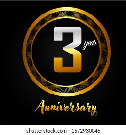 3 year anniversary golden and silver color with circle ring isolated on black background for anniversary celebration event