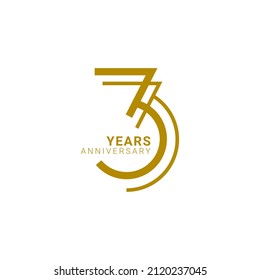 3 Year Anniversary Logo, Golden Color, Vector Template Design element for birthday, invitation, wedding, jubilee and greeting card illustration.