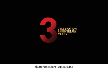 3 year anniversary red color, minimalist logo years, jubilee, greeting card. invitation on Grey background - Vector