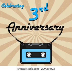 3 year anniversary retro label, 3rd anniversary decorative retro poster - vector illustration