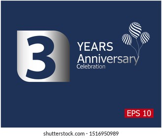 3 Year Anniversary Silver Color on Blue Background
