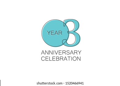 3 year Anniversary, Sleek and Clean Design, Inspired by Comic and Magazine Looks, Pastel Blue Color, Dedicated for invitation, greeting card - Vector