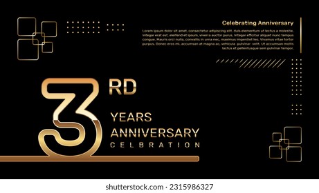3 year anniversary template design with gold color and double line numbers, vector template