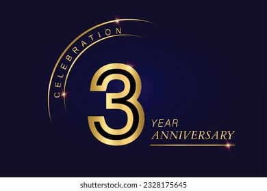  Plantilla de banner vectorial de 3 años.Fondo gráfico del aniversario real azul oscuro.Creciente Chispa elegante de brillantes. Plantilla de diseño de abstracto corporativo premium de lujo.Post de forma moderna.