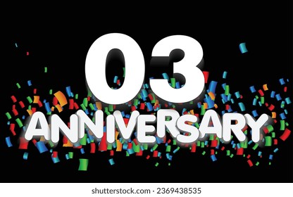 3 year anniversary vector banner template. paper banner with color confetti. Vector illustration.
