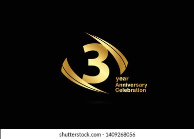 3 year minimalist logo years, jubilee, greeting card. Birthday invitation. Sign Cube Line Gold space vector illustration on black background - Vector