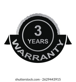 3 year warranty. warranty claim. warranty badge icon.