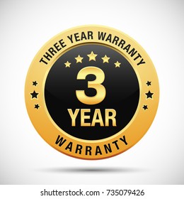 3 year warranty golden badge isolated on white background. warranty label