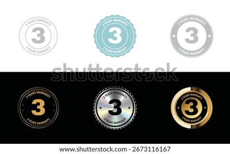 3 Year Warranty, warranty label icon, Logo, Stamp, Seal. Vector