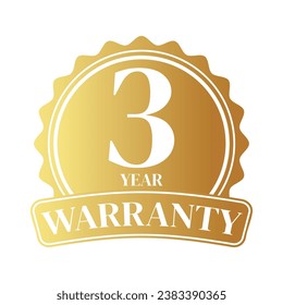 3 year warranty logo with golden shield and golden ribbon.Vector illustration.