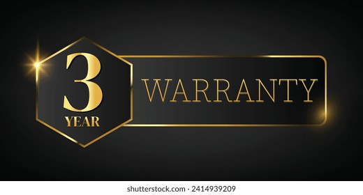 3 year warranty logo with golden banner and golden ribbon.Vector illustration.