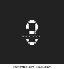 3 years or 3rd anniversary celebration linear letter style