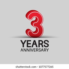 3 years anniversary celebration company design red big number isolated on white background 