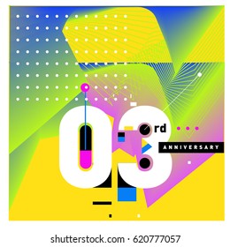 3 years Anniversary Celebration Design Template. Colorful Greeting Card Design with Gradient and Dynamic Effect. Third Birthday Party Poster and Celebration