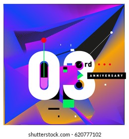 3 years Anniversary Celebration Design Template. Colorful Greeting Card Design with Gradient and Dynamic Effect. Third Birthday Party Poster and Celebration