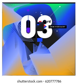 3 years Anniversary Celebration Design Template. Colorful Greeting Card Design with Gradient and Dynamic Effect. Third Birthday Party Poster and Celebration