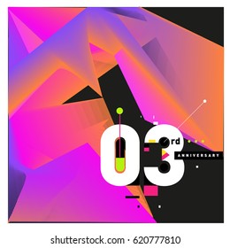 3 years Anniversary Celebration Design Template. Colorful Greeting Card Design with Gradient and Dynamic Effect. Third Birthday Party Poster and Celebration