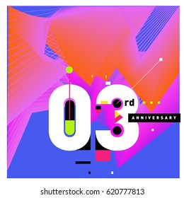 3 years Anniversary Celebration Design Template. Colorful Greeting Card Design with Gradient and Dynamic Effect. Third Birthday Party Poster and Celebration