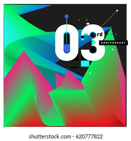 3 years Anniversary Celebration Design Template. Colorful Greeting Card Design with Gradient and Dynamic Effect. Third Birthday Party Poster and Celebration