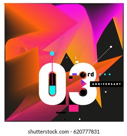 3 years Anniversary Celebration Design Template. Colorful Greeting Card Design with Gradient and Dynamic Effect. Third Birthday Party Poster and Celebration