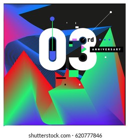 3 years Anniversary Celebration Design Template. Colorful Greeting Card Design with Gradient and Dynamic Effect. Third Birthday Party Poster and Celebration