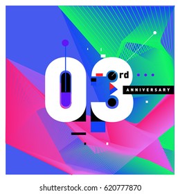 3 years Anniversary Celebration Design Template. Colorful Greeting Card Design with Gradient and Dynamic Effect. Third Birthday Party Poster and Celebration