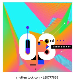3 years Anniversary Celebration Design Template. Colorful Greeting Card Design with Gradient and Dynamic Effect. Third Birthday Party Poster and Celebration