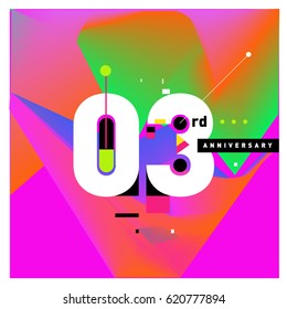 3 years Anniversary Celebration Design Template. Colorful Greeting Card Design with Gradient and Dynamic Effect. Third Birthday Party Poster and Celebration
