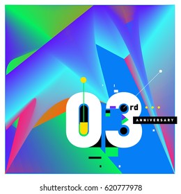 3 years Anniversary Celebration Design Template. Colorful Greeting Card Design with Gradient and Dynamic Effect. Third Birthday Party Poster and Celebration